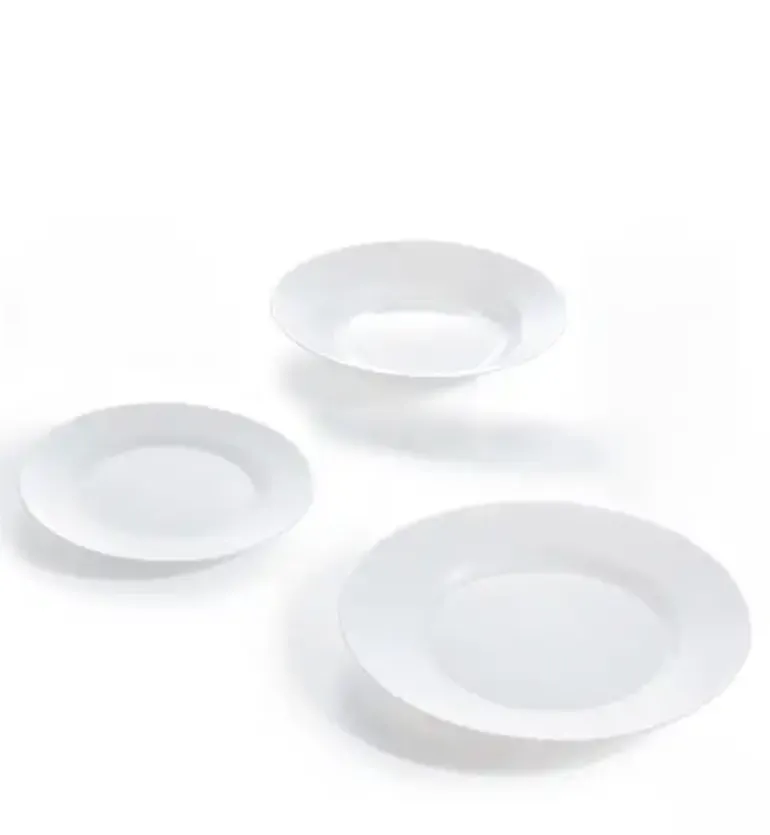 WYPRZEDAŻ! LUMINARC PLUMI Serwis obiadowy 9 el dla 3 osób / biały / szkło