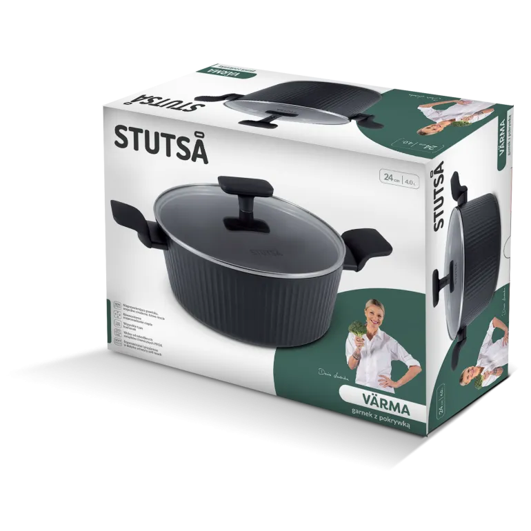 WYPRZEDAŻ! STUTSA VARMA Garnek 4 L z pokrywką 24 cm / nieprzywierająca powłoka non stick