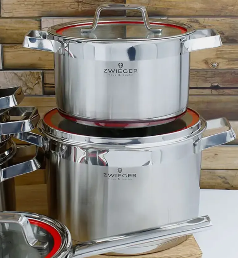 WYPRZEDAŻ! ZWIEGER KLASSIKER Komplet garnków z pokrywkami 10 el / stal nierdzewna SS 304 / BRAK POKRYWKI 18 CM W KOMPLECIE