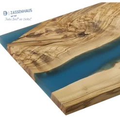 ZASSENHAUS | deska do serwowania, drewno oliwne/żywica epoksydowa, 45 x 22 cm, niebieska