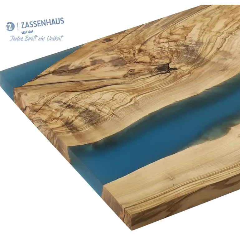 ZASSENHAUS | deska do serwowania, drewno oliwne/żywica epoksydowa, 45 x 22 cm, niebieska
