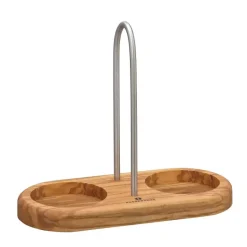ZASSENHAUS | podstawka pod młynki z uchwytem, drewno oliwne, 17x8x15 cm, śred. otworów 6 cm