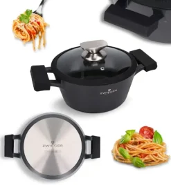 ZWIEGER BLACK STONE Garnek 2,1 l z pokrywką 20 cm GREBLON non-stick