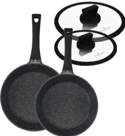 ZWIEGER BLACK STONE Komplet patelni uniwersalnych 24 + 28 cm + Pokrywki / GREBLON non-stick