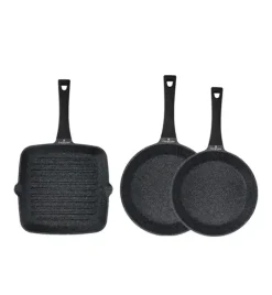 ZWIEGER BLACK STONE Komplet patelni 24, 28 cm + Patelnia grillowa 28 cm + Pokrywki / GREBLON non-stick