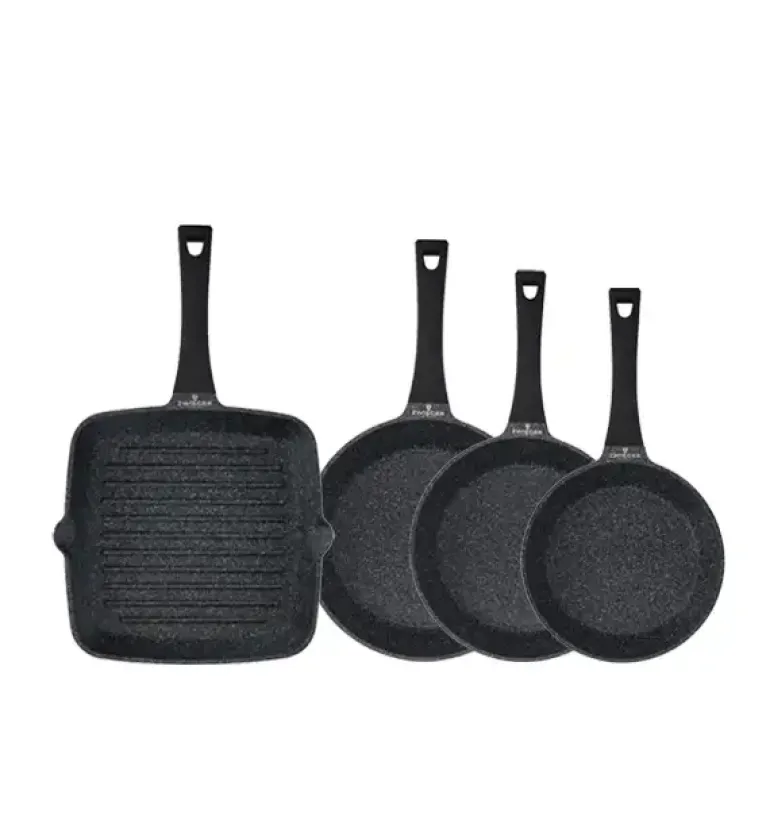 ZWIEGER BLACK STONE Komplet patelni 20, 24, 28 cm + Patelnia grillowa 28 cm / GREBLON non-stick
