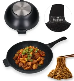 ZWIEGER BLACK STONE Patelnia Wok 32 cm GREBLON non-stick
