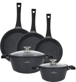 ZWIEGER BLACK STONE Zestaw garnków z pokrywkami 24, 28 cm + Patelnie 20, 24, 28 cm
