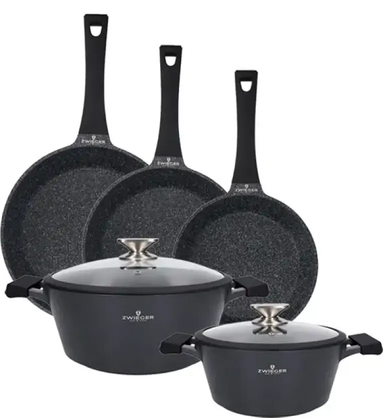 ZWIEGER BLACK STONE Zestaw garnków z pokrywkami 24, 28 cm + Patelnie 20, 24, 28 cm