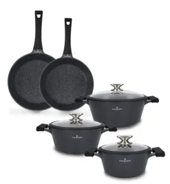ZWIEGER BLACK STONE Zestaw garnków z pokrywkami 20, 24, 28 cm + Patelnie 24, 28 cm