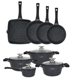 ZWIEGER BLACK STONE Zestaw garnków z pokrywkami 20, 24, 28 cm + Rondel 16 cm + Patelnie 20, 24, 28 cm + Grillowa 28 cm