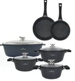 ZWIEGER BLACK STONE Zestaw garnków z pokrywkami 20, 24, 28 cm + Patelnie 20, 28 cm + Brytfanna VERON