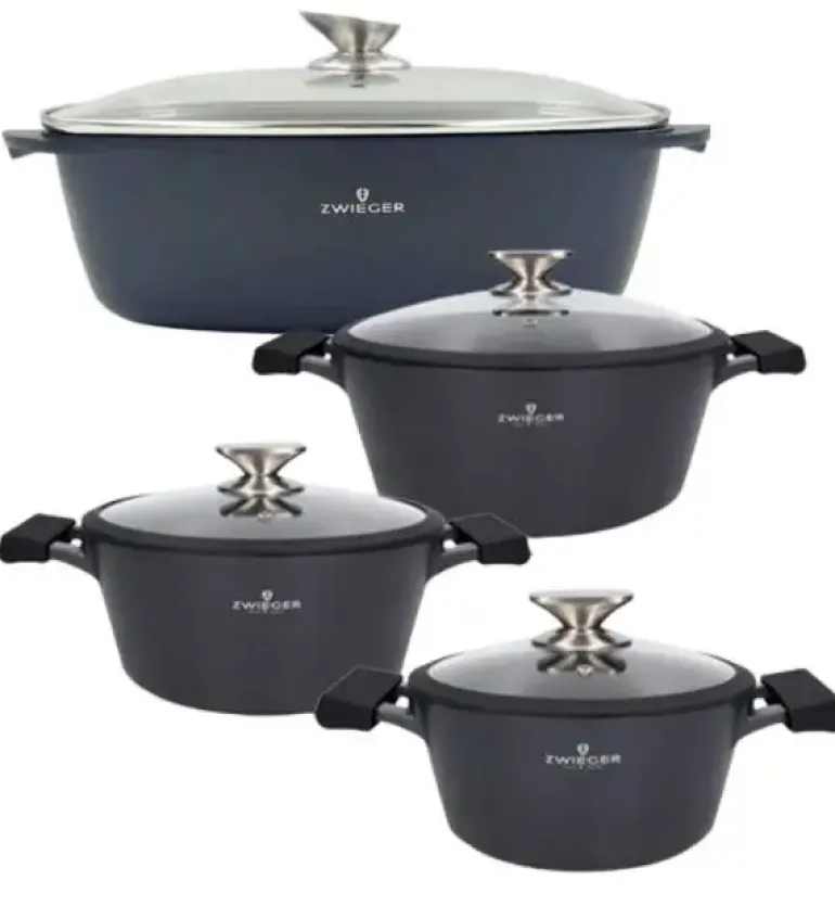 ZWIEGER BLACK STONE Zestaw garnków z pokrywkami 20, 24, 28 cm + Brytfanna VERON / GREBLON non-stick