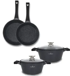 ZWIEGER BLACK STONE Zestaw garnków z pokrywkami 20, 24 cm + Patelnie 20, 24 cm