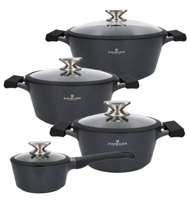 ZWIEGER BLACK STONE Zestaw garnków z pokrywkami 20, 24, 28 cm + Rondel 16 cm + Patelnie 20, 24, 28 cm + Wok 32 cm