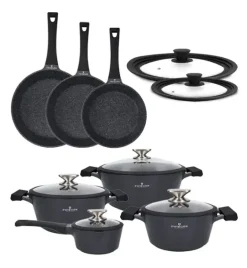 ZWIEGER BLACK STONE Zestaw garnków z pokrywkami 20, 24, 28 cm + Rondel 16 cm + Patelnie 20, 24, 28 cm + Pokrywki Tadar