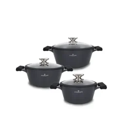 ZWIEGER BLACK STONE Zestaw garnków z pokrywkami 20, 24, 28 cm / GREBLON non-stick