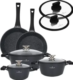 ZWIEGER BLACK STONE Zestaw garnków z pokrywkami 20, 24, 28 cm + Patelnie 24, 28 cm + Pokrywki