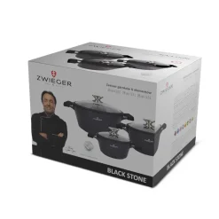 ZWIEGER BLACK STONE Zestaw garnków z pokrywkami 20, 24, 28 cm w opakowaniu GREBLON non-stick