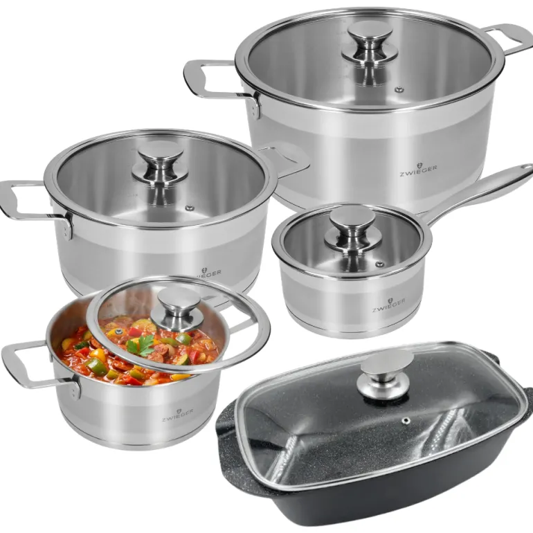 ZWIEGER CALDO Komplet garnki z pokrywkami 8 el (R16, 20, 24,28) + Brytfanna VERON