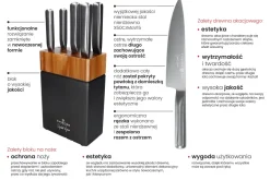 ZWIEGER DARQUE Komplet 5 noży w bloku drewnianym / stal nierdzewna + ostrzałka TADAR