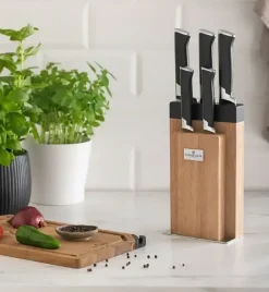 ZWIEGER DECCO Komplet 5 noży w bloku drewnianym + Ostrzałka Starke Pro / stal nierdzewna + drewno kauczukowe