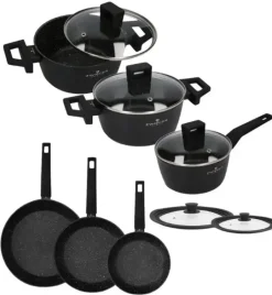 ZWIEGER FORTE Komplet garnków z pokrywkami 6 el /16, 18, 20 cm + Patelnia 20, 24, 28 cm+ pokrywki silikonowe / aluminium