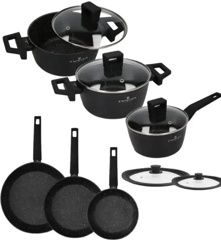 ZWIEGER FORTE Komplet garnków z pokrywkami 6 el /16, 18, 20 cm + Patelnia 20, 24, 28 cm+ pokrywki silikonowe / aluminium