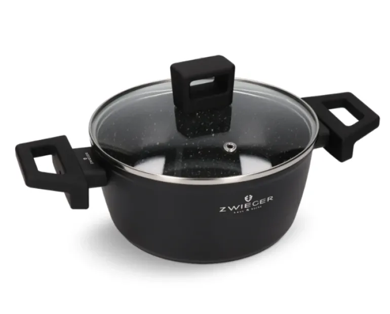 ZWIEGER FORTE Komplet garnków z pokrywkami / 16, 18, 20, 24 cm + Patelnie 20, 24, 28 cm + Pokrywki szklane KAIA HOME