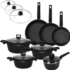 ZWIEGER FORTE Komplet garnków z pokrywkami / 16, 18, 20, 24 cm + Patelnie 20, 24, 28 cm + Pokrywki szklane KAIA HOME