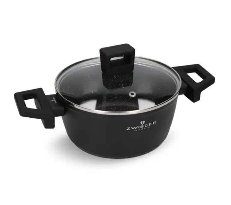 ZWIEGER FORTE Komplet garnków z pokrywkami 6 el /16, 18, 20 cm + Patelnie 20, 24, 28 cm + Brytfanna VERON / aluminium