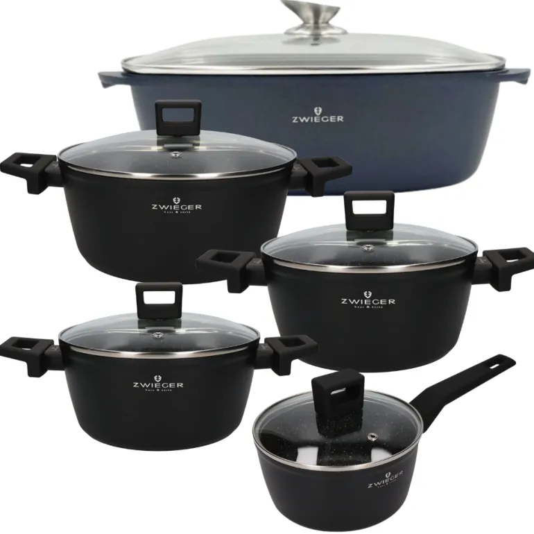 ZWIEGER FORTE Komplet garnków z pokrywkami 8 el / 16, 18, 20, 24 cm + Brytfanna VERON / aluminium