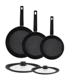 ZWIEGER FORTE Komplet Patelnia aluminiowa 20, 24, 28 cm + pokrywki silikonowe / powłoka granitowa PFLUON / indukcja