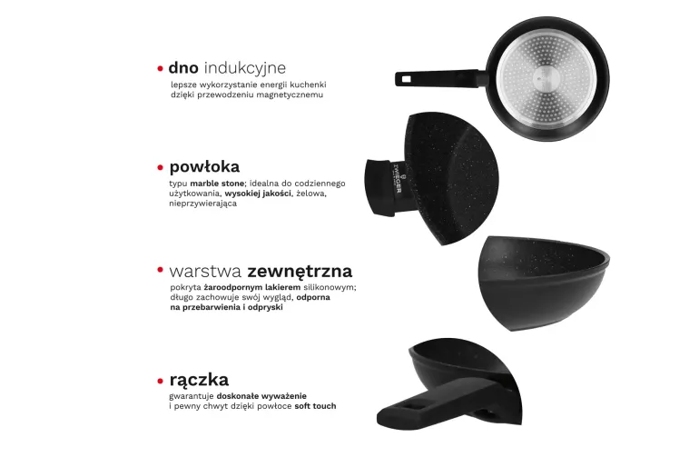 ZWIEGER FORTE Komplet Patelnia aluminiowa 20, 24, 28 cm + pokrywki / powłoka granitowa PFLUON / indukcja