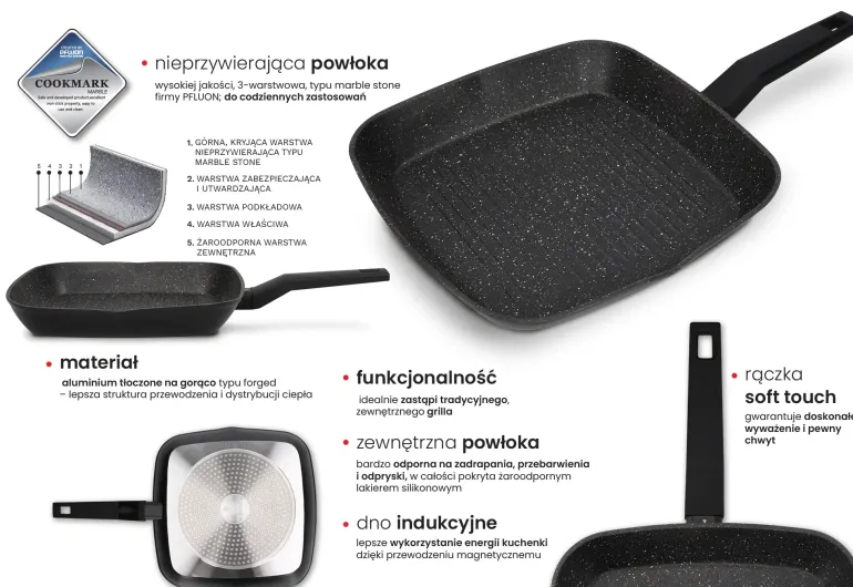 ZWIEGER FORTE Patelnia grillowa 28 cm / powłoka granitowa PFLUON / indukcja