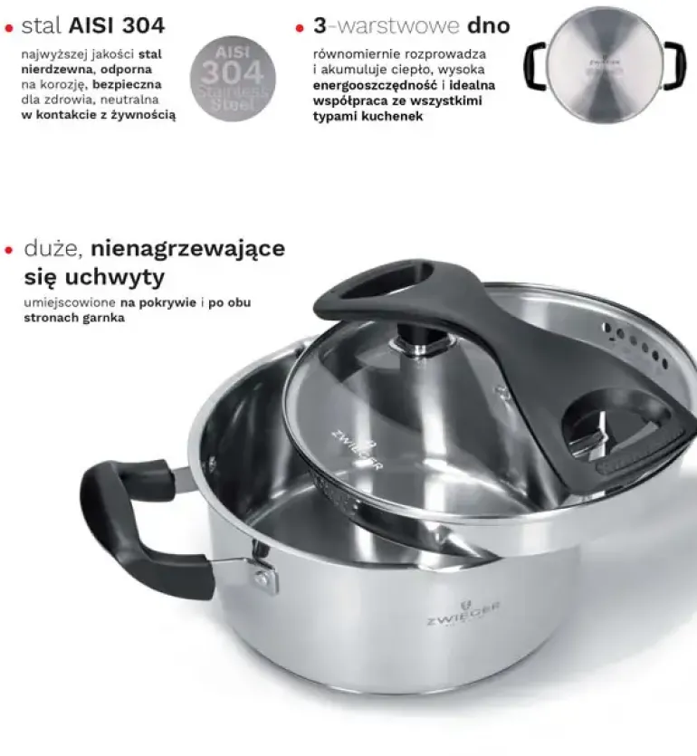 ZWIEGER GABRO Garnek z pokrywką do odcedzania 24 cm / 5 L / Stal nierdzewna