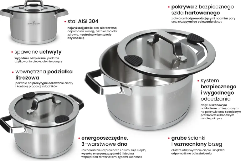 ZWIEGER KLASSIKER PRO BLACK Komplet garnków z pokrywkami 8 el / stal nierdzewna