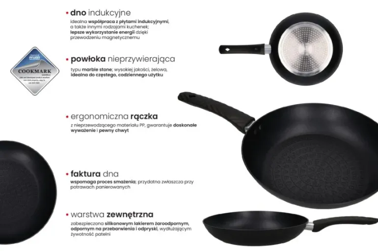 ZWIEGER LOVRO Komplet Patelnia 20, 24, 28 cm+ pokrywki silikonowe | aluminium | powłoka PFLUON indukcja