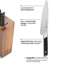 ZWIEGER MAGNETO Komplet 5 noży w bloku drewnianym / stal nierdzewna + drewno akacjowe + ostrzałka NN