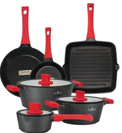 ZWIEGER OBSIDIAN Komplet garnków z pokrywkami 6 el + patelnie Zwieger Obsidian 20, 28 cm + grillowa 28 cm