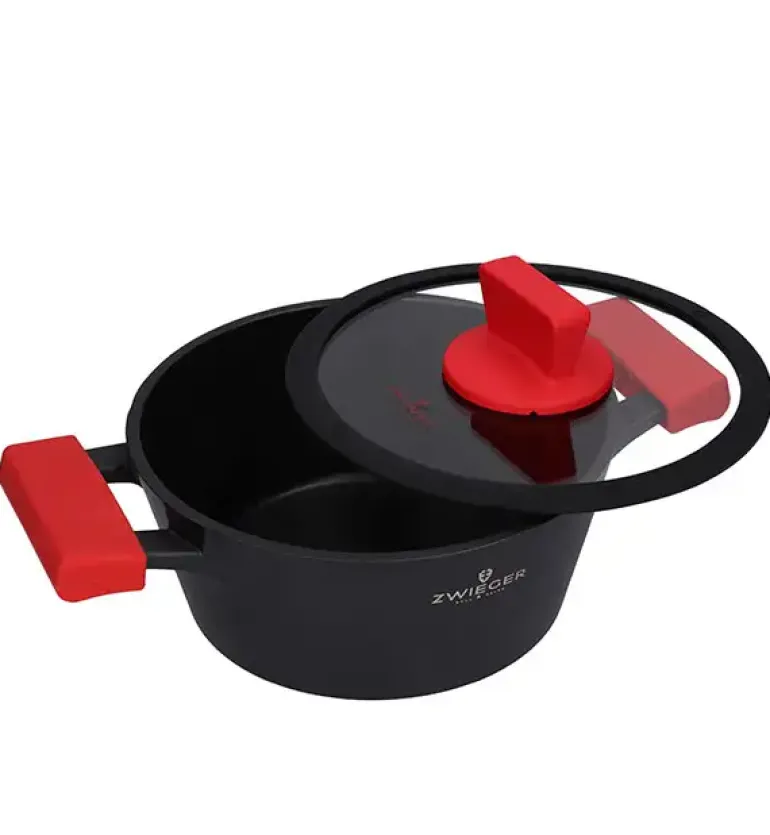 ZWIEGER OBSIDIAN Komplet Garnki 6 el z pokrywkami 5,5l/ 3,5l/ 2l +garnki luz +patelnia 20, 24, 28 cm / GREBLON