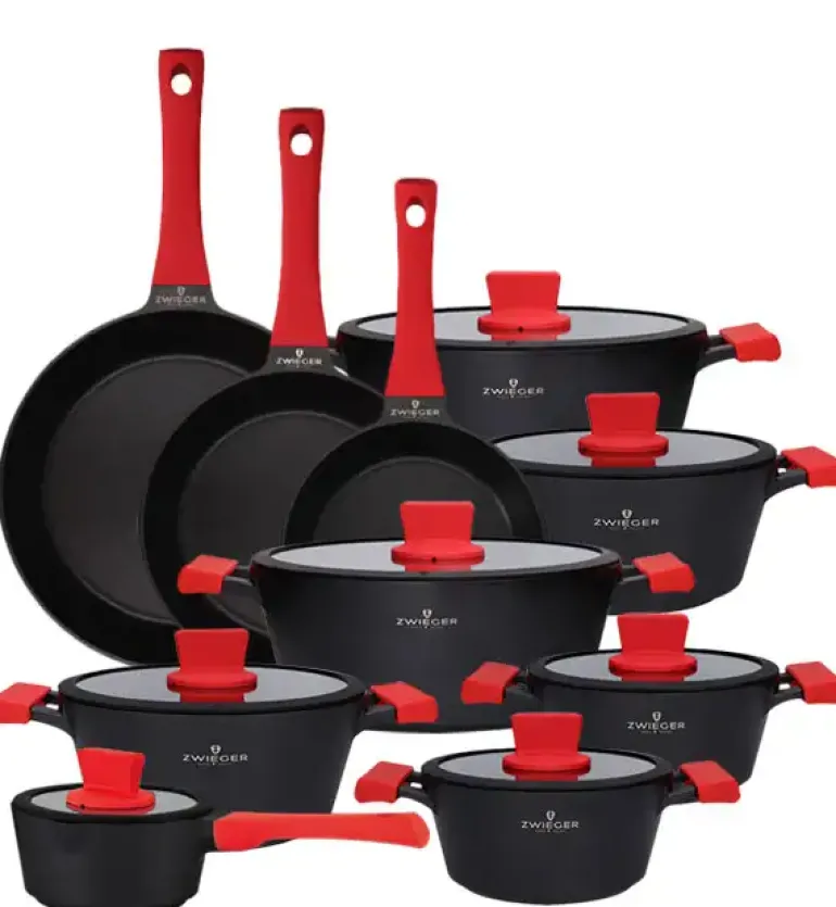 ZWIEGER OBSIDIAN Komplet Garnki 6 el z pokrywkami 5,5l/ 3,5l/ 2l +garnki luz +patelnia 20, 24, 28 cm / GREBLON