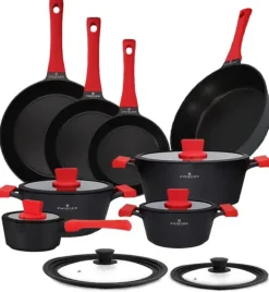 ZWIEGER OBSIDIAN Komplet Garnki 6 el z pokrywkami 5,5l/ 3,5l/ 2l +rondel + patelnie 20, 24, 28 cm + głęboka 28 cm + pokrywki Tadar/ GREBLON