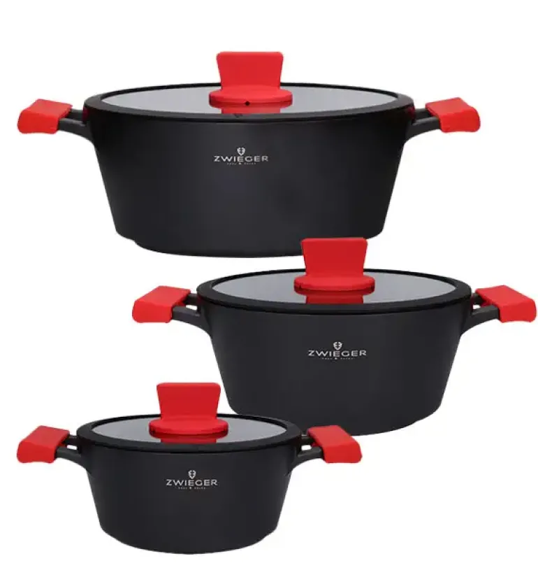 ZWIEGER OBSIDIAN Komplet Garnki 6 el z pokrywkami 5,5l/ 3,5l/ 2l GREBLON