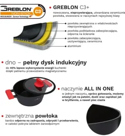 ZWIEGER OBSIDIAN Komplet Garnki 6 el z pokrywkami 5,5l/ 3,5l/ 2l +rondel / GREBLON C3+