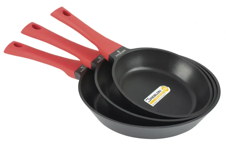ZWIEGER OBSIDIAN Komplet patelni 24,28 cm + patelnia grillowa 28 cm + pokrywka 24, 28 cm / powłoka GREBLON C3+ non- stick