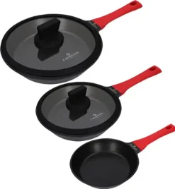 ZWIEGER OBSIDIAN Komplet patelni 20, 24, 28 cm + pokrywka 24, 28 cm / powłoka GREBLON non- stick/