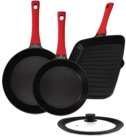 ZWIEGER OBSIDIAN Komplet patelni 24, 28 cm + pokrywki + patelnia grillowa 28 cm / powłoka GREBLON non- stick