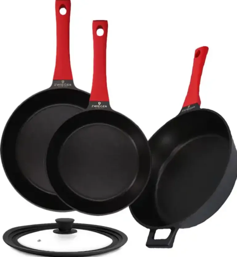 ZWIEGER OBSIDIAN Komplet patelni 24, 28 cm + patelnia głęboka 28 cm / powłoka GREBLON non- stick + Pokrywka Tadar