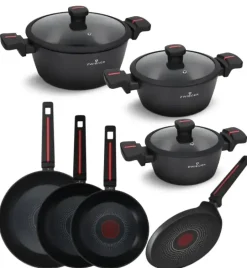 ZWIEGER RED LINE Komplet garnków z pokrywkami 18, 20, 24 cm + Patelnie 20, 24, 28 cm + Patelnia do naleśników 24 cm